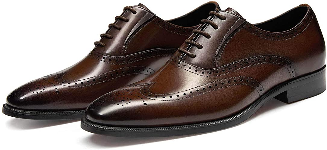 FRASOICUS Men’s Dress Shoes with Genuine Leather in Classic Brogue Elastic Band Oxford Formal Shoes for Men_RRspace_Business