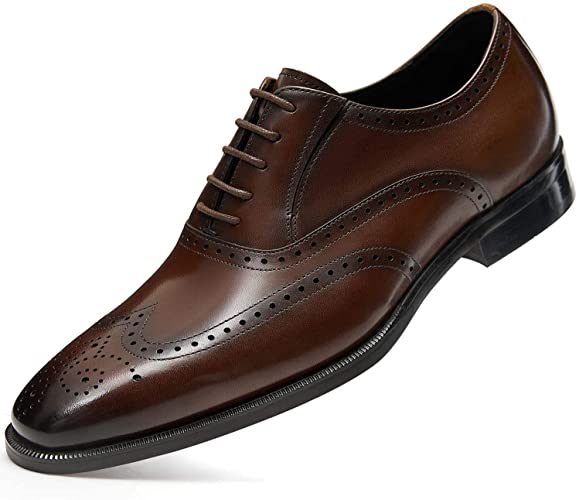 FRASOICUS Men’s Dress Shoes with Genuine Leather in Classic Brogue Elastic Band Oxford Formal Shoes for Men_RRspace_Business