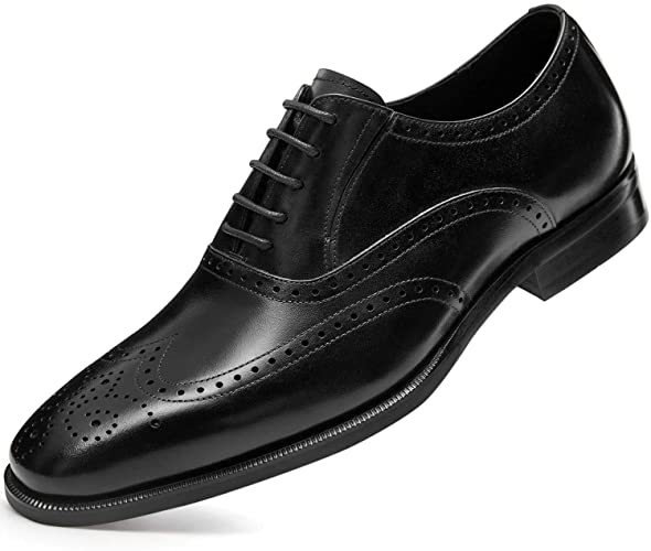 FRASOICUS Men’s Dress Shoes with Genuine Leather in Classic Brogue Elastic Band Oxford Formal Shoes for Men_RRspace_Business