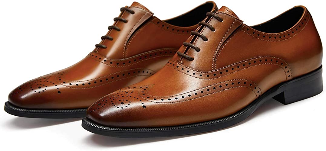 FRASOICUS Men’s Dress Shoes with Genuine Leather in Classic Brogue Elastic Band Oxford Formal Shoes for Men_RRspace_Business