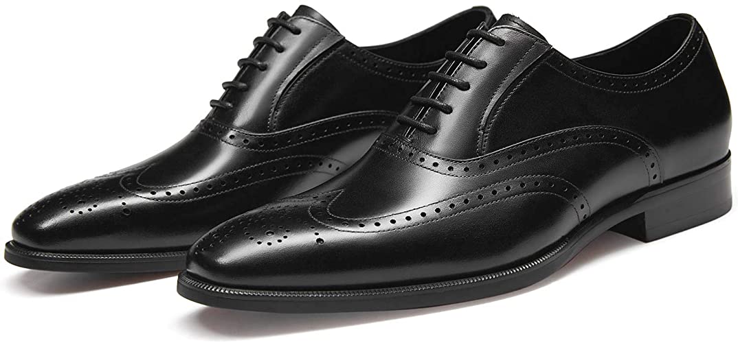 FRASOICUS Men’s Dress Shoes with Genuine Leather in Classic Brogue Elastic Band Oxford Formal Shoes for Men_RRspace_Business